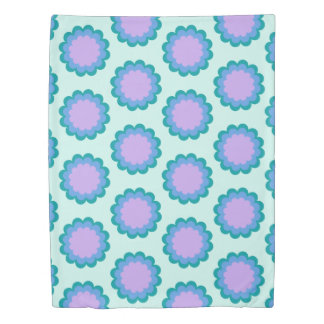 Cute Retro Flower Pattern in Mint and Purple Duvet Cover