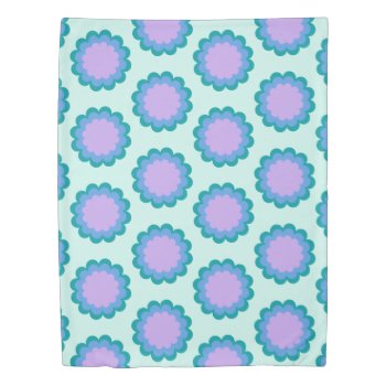 Cute Retro Flower Pattern In Mint And Purple  Duvet Cover by LEAFandLAKE at Zazzle
