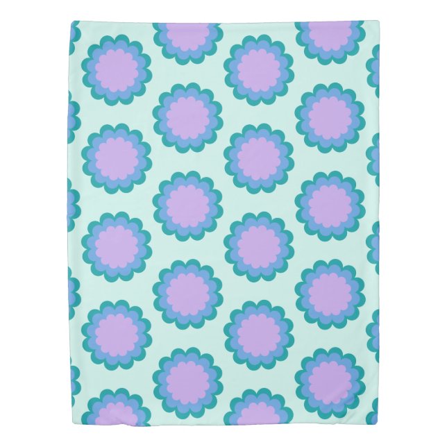 Cute Retro Flower Pattern in Mint and Purple  Duvet Cover (Front)