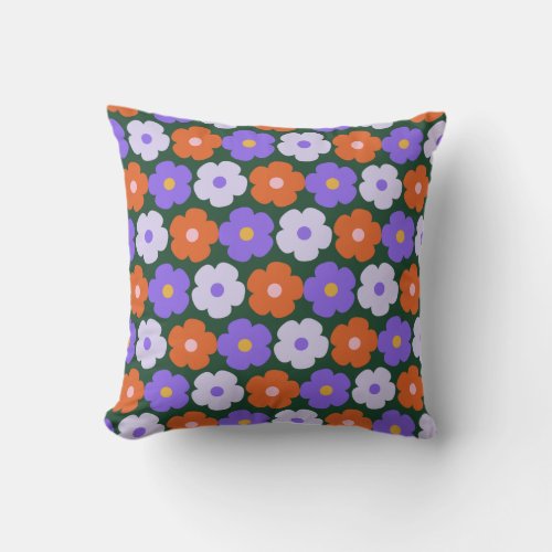 Cute Retro Flower Pattern in Purple and Green   Throw Pillow