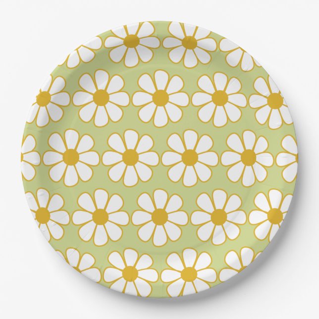 Cute Retro Flower Pattern Paper Plates (Front)