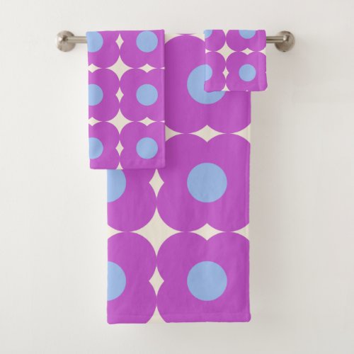 Cute Retro Flower Pattern Purple Mid Mod Bath Towel Set