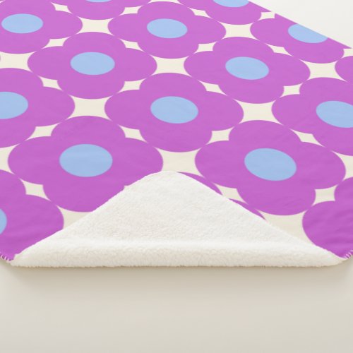 Cute Retro Flower Pattern Purple Mid Mod Sherpa Blanket
