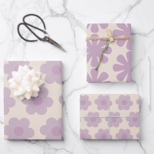 Cute Retro Flower Patterns in Pastel Lilac Purple Wrapping Paper Sheets
