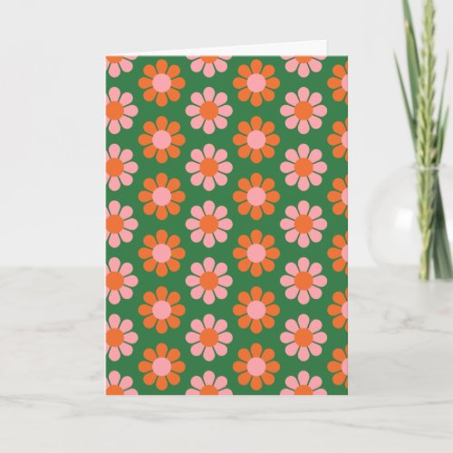 Cute Retro Flower Pink Green Blank All Occasion  Card