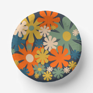 Cute Retro Flowers 60s 70s Vibe Paper Bowls