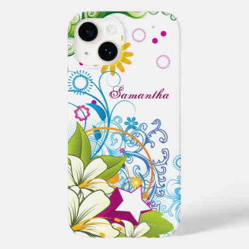 Cute Retro Flowers and Stars Girlie Grunge Case_Mate iPhone 14 Case