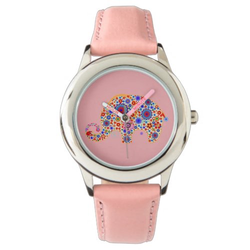 Cute Retro Flowers Cartoon Style Elephant 2 Watch