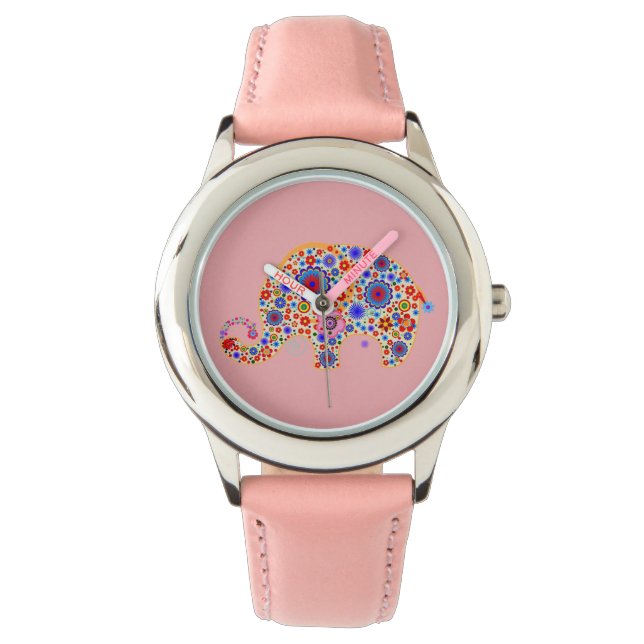 Cute Retro Flowers Cartoon Style Elephant 2 Watch (Front)