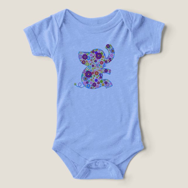 Cute Retro Flowers Cartoon Style Elephant Infant T-shirt (Design Front)