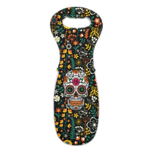 Cute Retro Flowers Floral Sugar Skull Wine Bag