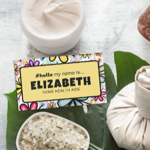 Cute Retro Flowers Hello My Name Is Nurse Magnetic Tag