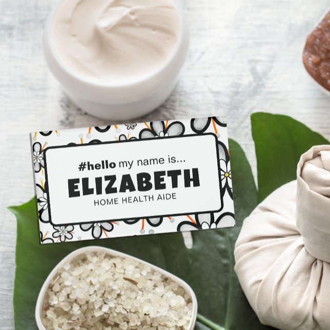 Cute Retro Flowers Hello My Name Is Nurse Magnetic Tag (Creator Uploaded)