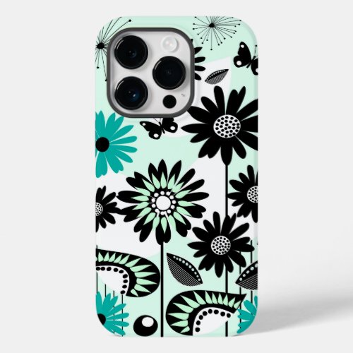 Cute retro flowers leaves and butterflies Case_Mate iPhone 14 pro case