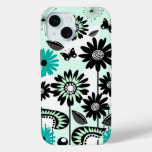 Cute retro flowers, leaves and butterflies iPhone 15 case