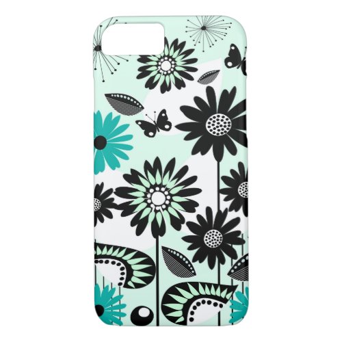 Cute retro flowers leaves and butterflies iPhone 87 case