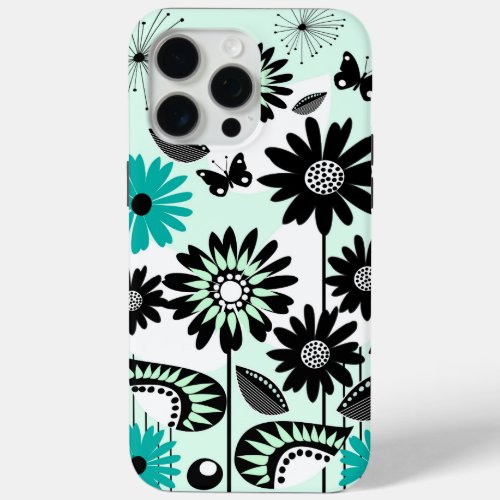 Cute retro flowers leaves and butterflies iPhone 15 pro max case