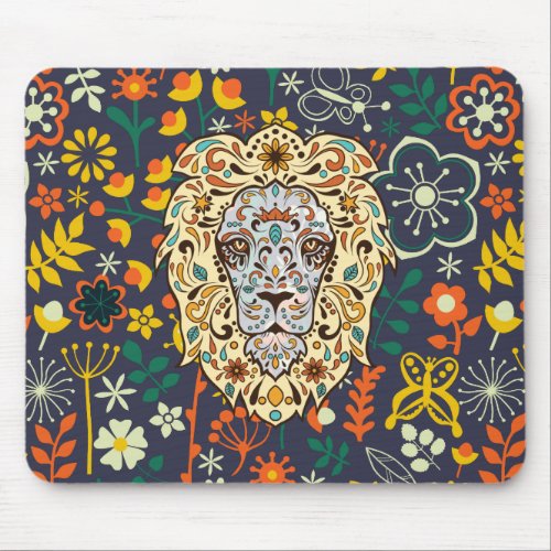 Cute Retro Flowers Lion Head Sugar Skull Mouse Pad