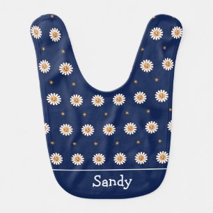 Cute retro flowers monogram name baby bib