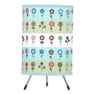 Cute Retro Flowers & Stripes Pattern Tripod Lamp