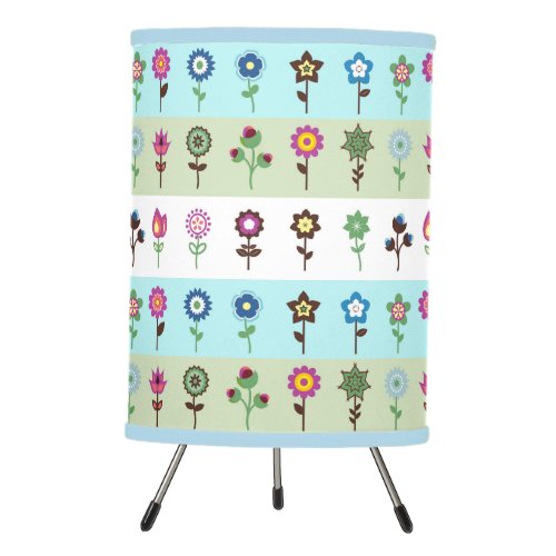 Cute Retro Flowers  Stripes Pattern Tripod Lamp