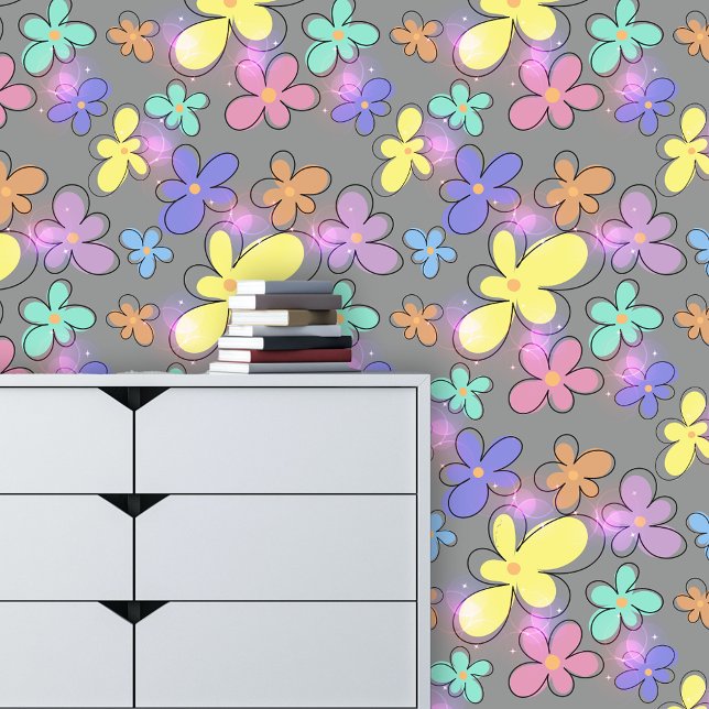 Cute Retro Flowers with Pink Translucent Lights Wallpaper (Creator Uploaded)