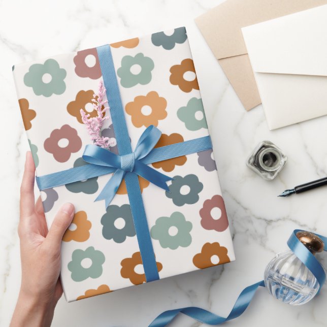 Cute Retro Flowers Wrapping Paper (Gifting)