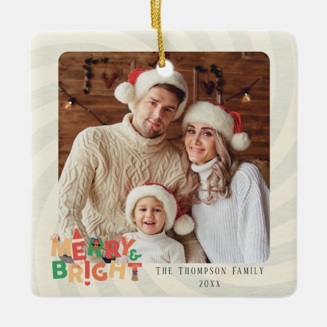 cute retro friends family holiday party ceramic ornament (Front)