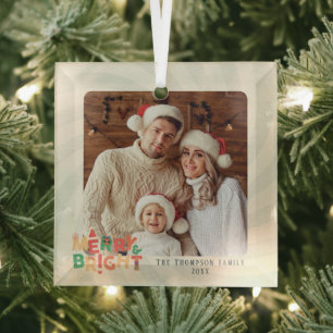 cute retro friends family holiday party glass ornament