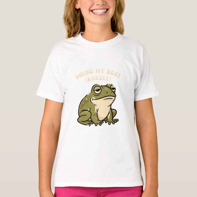 Cute Retro Frog Barely Trying Girls T-Shirt (Front)