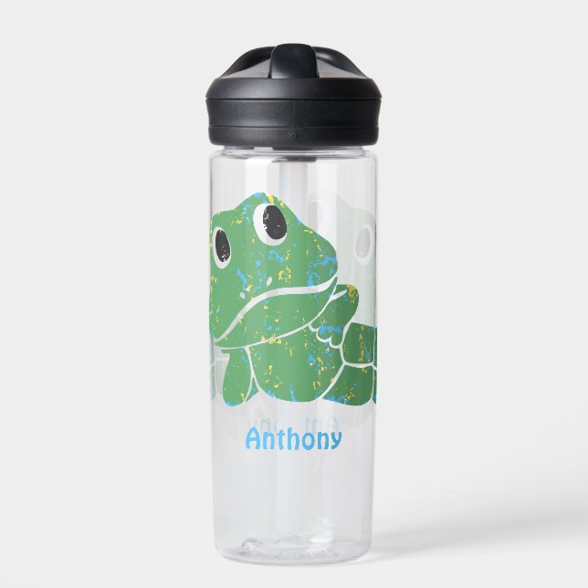 Cute Retro Frog Graphic Personalized Water Bottle (Front)