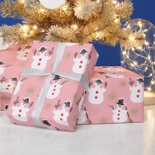 Cute Retro Frosty Gold Pink Wrapping Paper