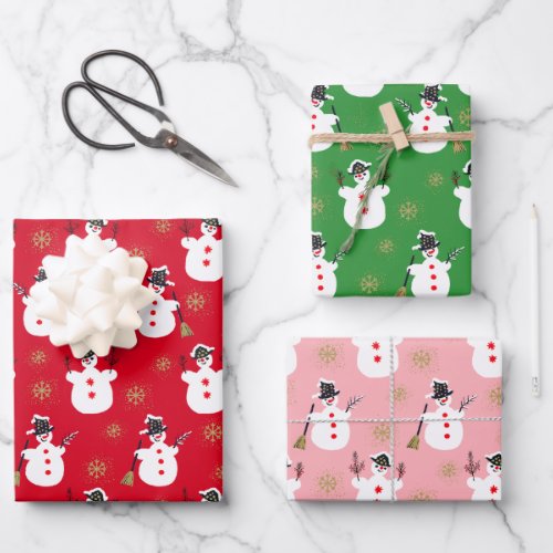 Cute Retro Frosty Gold Red Green Pink Wrapping Paper Sheets
