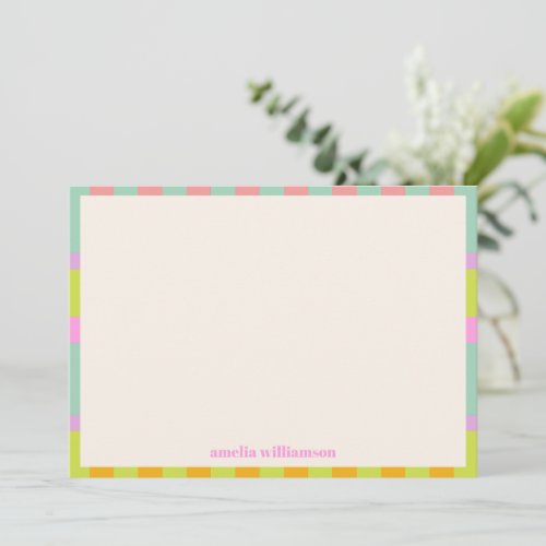 Cute Retro Geometric Check Pastels Personalized Thank You Card