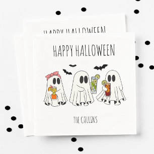 Cute Retro Ghost and Cocktails Happy Halloween Napkins