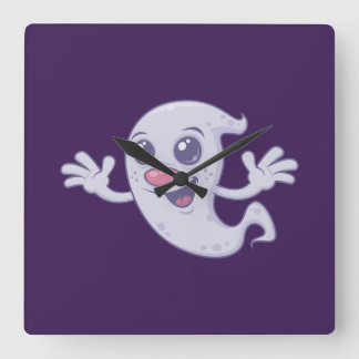 Cute Retro Ghost Square Wall Clock