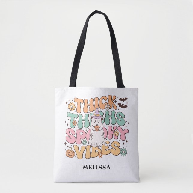Cute Retro Ghost Thick Thighs Spooky Vibes  Tote Bag (Front)