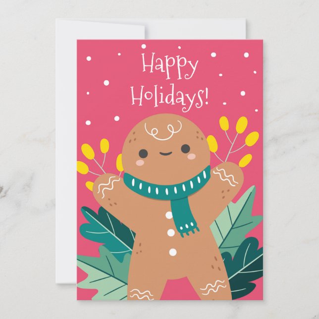 Cute Retro Gingerbread Cookie Happy Holidays Card (Front)
