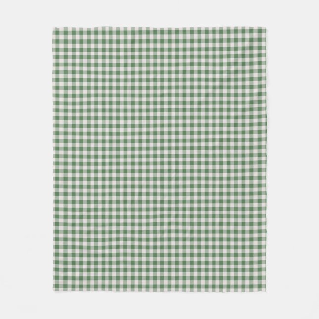 Cute Retro Gingham Plaid Pattern | Winter Green  Fleece Blanket (Front)