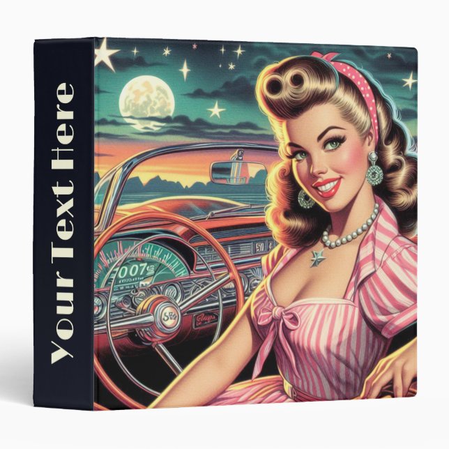 Cute Retro Girl 3 Ring Binder (Front/Spine)