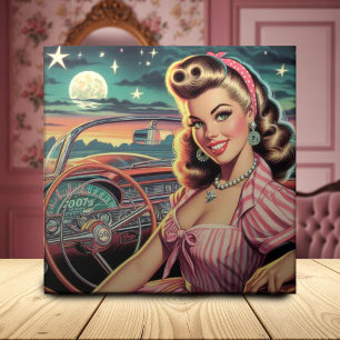 Cute Retro Girl Ceramic Tile