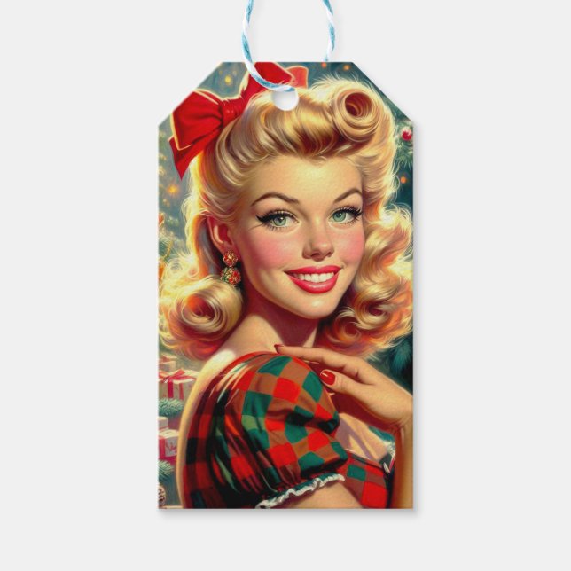 Cute Retro Girl Christmas Gift Tags (Front)