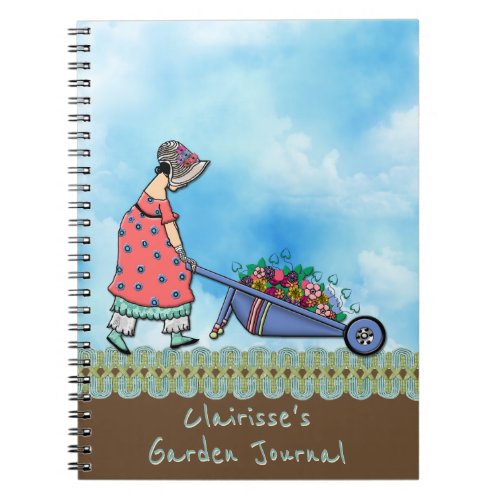 Cute Retro Girl Gardener _ Personalized Notebook
