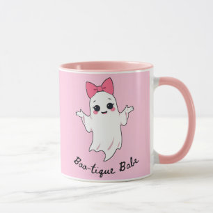 Cute Retro Girl Ghost with Pink Hair Bow Mug