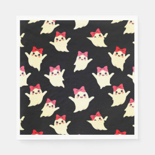 Cute Retro Girl Ghost with Pink Hair Bow Napkins