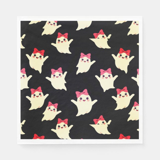 Cute Retro Girl Ghost with Pink Hair Bow Napkins (Front)
