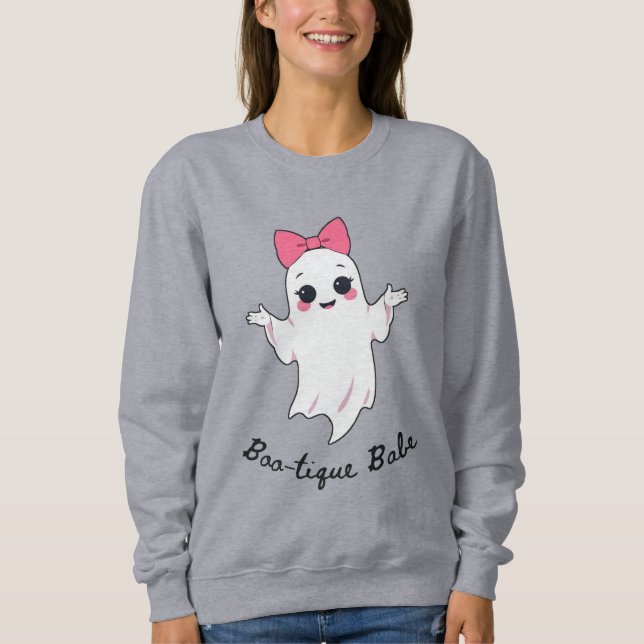 Cute Retro Girl Ghost with Pink Hair Bow Sweatshirt (Front)