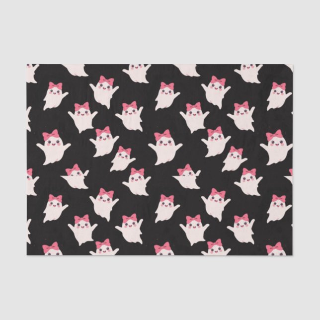 Cute Retro Girl Ghost with Pink Hair Bow Tissue Paper (Front)