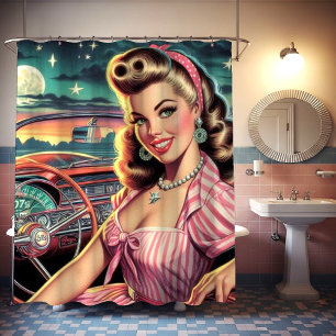 Cute Retro Girl Shower Curtain