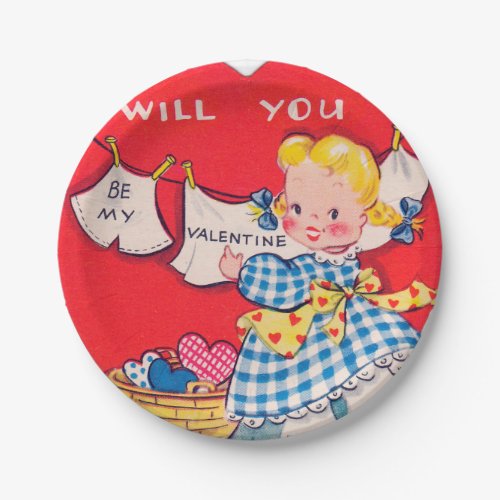 Cute retro girl Valentine party plate